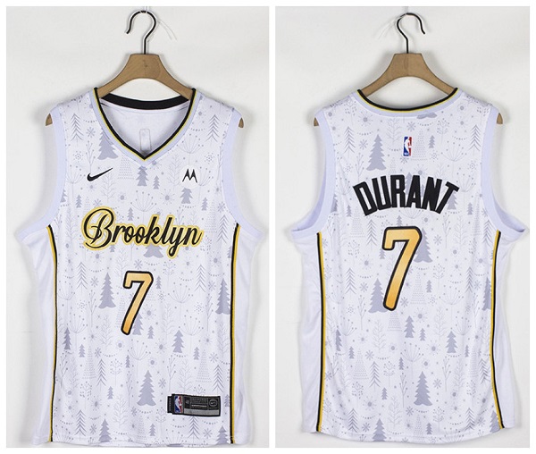 Men's Brooklyn Nets #7 Kevin Durant White Christmas Edition Stitched Basketball Jersey